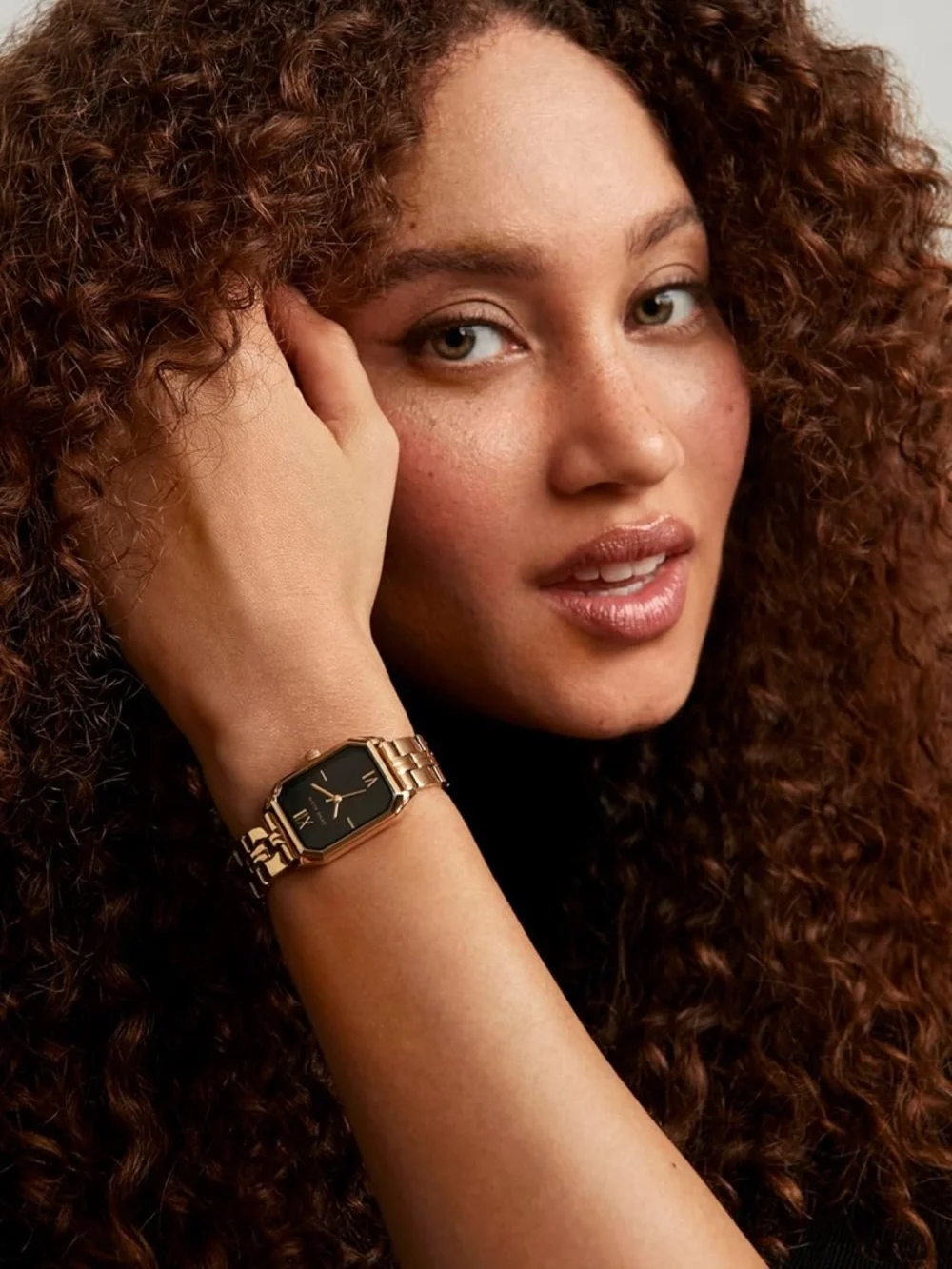 Anne Klein Gold and Black Rectangular Bracelet Watch